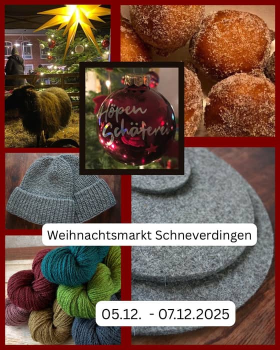 Der Weihnachtsmarkt in Schneverdingen steht vor der Tür und wir sind auch in diesem Jahr mit dabei. Besucht uns…
… an unserem Imbiss- und Verkaufswagen. Zum letzten Mal in diesem Jahr eine unserer leckeren Heidschnuckenbratwürste genießen - die wir selber aus dem Fleisch unserer Tiere herstellen. Oder eine Portion „Pulled Schnucke“ im Bäckerbrötchen mit unserem Krautsalat? Und als Ergänzung (oder für die fleischlosen Fans) Pommes, aus frischen Kartoffeln von Hof Heins, selbstgeschnitzt. Regionaler geht es nicht.
…an unserem Wollstand. Natürlich mit dem vollen Sortiment an Strickgarn, aber in diesem Jahr auch mit unserem Nadelfilz und ganz NEU, den Strickmützen!
…und zum Abschluss saftige Quarkspitzen, nach Originalrezept vom Schäfer. Natürlich rühren wir den Teig auch selber, was sonst? 😉☺️
Wir freuen uns auf euch! Wie jedes Jahr rund um die Kirche Peter und Paul. #höpenschäferei #hoepenschaeferei #schneverdingen #naturparklüneburgerheide #heidschnucken #strickgarn #regionalewolle #regionaleinkaufen